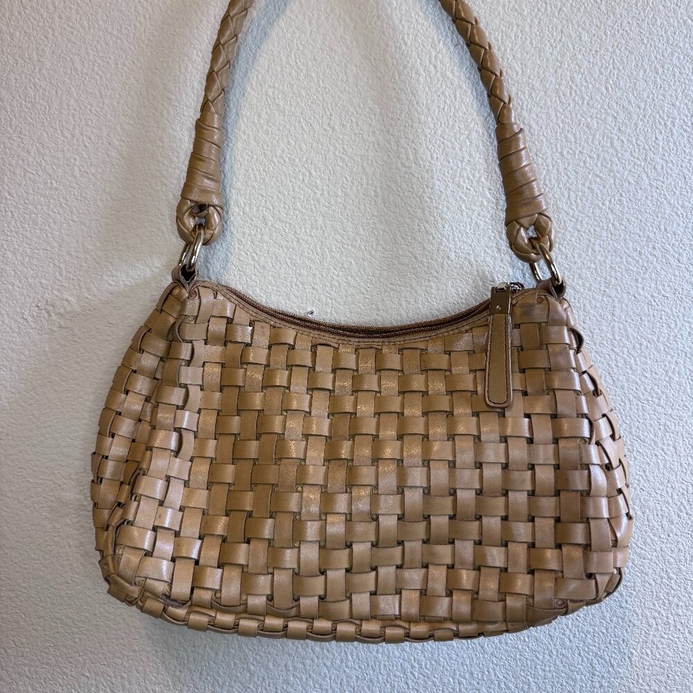 Nine West Woven Faux Leather Hobo Shoulder Bag Tan